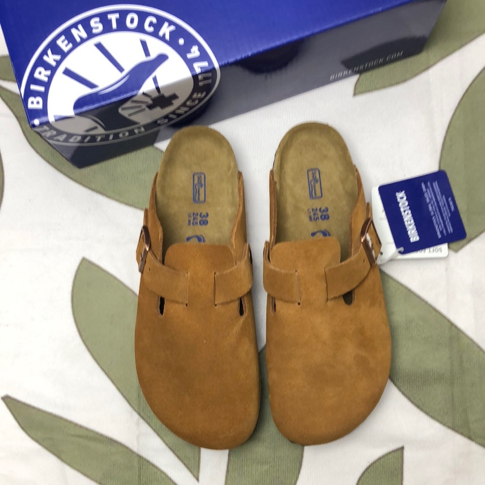 NWT Women's Mink Suede Birkenstock Boston Shoes - Narrow Fit